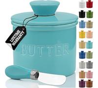 PriorityChef French Butter Crock, Ceramic, Cool Green, On Demand Spreadable Butter, Up to 10 Days Freshness, with Lid