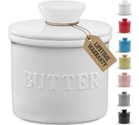 PriorityChef French Butter Crock with Lid, Keep Butter Spreadable & Fresh, Butter Keeper to Leave On Counter, French Butter Dish Perfect for Bread and Toast, Ideal Kitchen Gift, White
