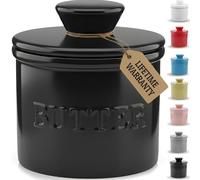 PriorityChef French Butter Crock with Lid, Keep Butter Spreadable & Fresh, Butter Keeper to Leave On Counter, French Butter Dish Perfect for Bread and Toast, Ideal Kitchen Gift, Black