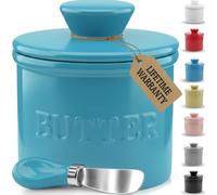 PriorityChef French Butter Crock with Lid, Keep Spreadable & Fresh, Keeper to Leave On Counter, Dish Perfect for Bread and Toast, Ideal Kitchen Gift, Turquoise (GM-PC-CROCK-TQR-V2)