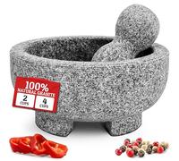 PriorityChef Granite Mortar and Pestle Set - 6.1 Inch Natural Stone Molcajete Mexicano for Spices, Seasonings, Pastes - Pestle and Mortar Bowl for Fresh Guacamole, Salsa, Pesto, Small, Grey