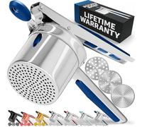 PriorityChef Large 15oz Potato Ricer with 3 Discs, Heavy Duty Stainless Steel Potato Ricer for Mashed Potatoes, Potato Masher, Press and Ricer Kitchen Tool, Blue