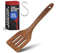 PriorityChef Teak Wooden Slotted Turner - Nonstick-Safe Cooking Spatula for Flipping, Stirring & Serving, Handcrafted from Single Block of Wood, Durable & Easy to Clean