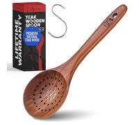 PriorityChef Wooden Skimmer Spoon - Teak Large Slotted Spoon For Cooking or Frying, with Long Handle, Nonstick Safe and Hand-Finished - Durable Wooden Strainer for Kitchen Use
