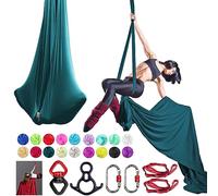 PRIORMAN Aerial Silk Set, Premium 9Yards/8.2m Medium Stretch Fabric Silks, Perfect for AntiGravity Hammock Yoga Training & Dance Circus Performances Includes Hardwares & Daisy Chains（dark green）