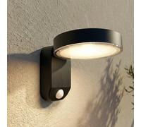 PRIOS LED solar wall light Tarlson, round, anthracite, sensor