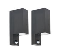 Prios outdoor wall light Tetje, black, angular, sensor, 2 units
