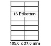 pripa Self-Adhesive Labels Format 105 x 37 100 Standard A4 Sheets Each sheet is divided into 16 labels, 2 columns and 8 rows, 1600 labels per pack.