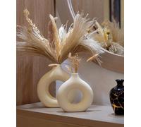 Pripey Donut Vase, Set of 2 Hollow Ceramic Vase for Pampas Grass, Minimalist Nordic Style Boho vase for Wedding, Dinner, Table, Party, Living Room, Office, Bedroom, and Decorative Gift (Cream)