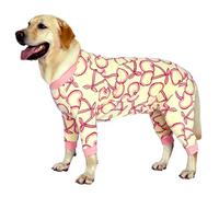 PriPre Dogs Cotton Pajamas with Pink Cherry Pattern Onesie Jumpsuit for Large Dog Full Coverage Sleeper Pets Shirts pjs(XL，Cherry)