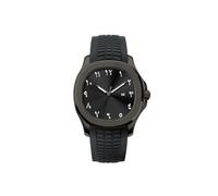 Pririo® Mens Watch Arabic Dial 42mm Stainless Steel Case Arabic Numerals Black Rubber Strap 3ATM Waterproof