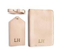 Prisée Personalised Luggage Tag and Passport Holder Set - Soft Pink - 1 Count - For Him Her Matching Couples