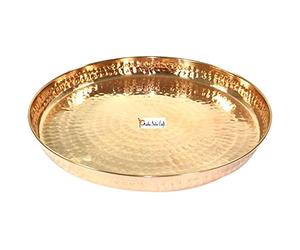 Prisha India Craft 100% Pure Copper Dinner Plate - DIAMETER 12 INCH- Traditional Kitchen Special Thali Plate For Home Decorative Restaurant Ware Hotel - CHRISTMAS GIFTS
