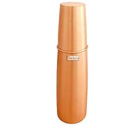 Prisha India Craft Copper Bottle 900 ML with Glass 250 ML, Lacquer Coated Design (Brown)