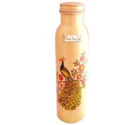 Prisha India Craft Copper Bottle, Outside Peacock Design, Capacity 1000 ML, 1 Piece