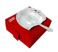 Prisha India Craft Silver Plated Brass Mango Cut Shape Serving Bowl Set with Spoon Dry-Fruit Bowl | Bowl Length 4.00 INCH with Velvet Box