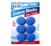 Prism Blue Toilet Cistern Blocks (6 Pack) - Ocean Scent Toilet Cleaner Tablets with Foaming Action - Long-Lasting Limescale Remover & Deodoriser for Bathroom Tank