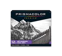Prismacolor Premier Double-Ended Art Markers, Fine And Chisel Tip, Cool Grey, Adult Coloring, 12 Pack