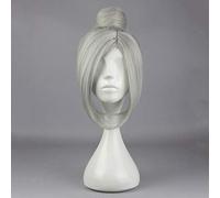 Prison School Shiraki Meiko Women Cosplay Wigs 35cm Short Grey Heat Resistant Synthetic Hair Wigs with Buns for Costume Party