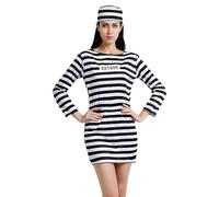 Prisoner Costume - Adult Prisoner Costume Striped Black and White - Complete with Shirt and Trousers Breathable Fabric for Halloween Carnival Cosplay and Renaissance Themed Parties