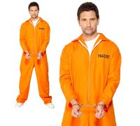 Prisoner Costume Inmate Jumpsuit Death Row Adult Mens Fancy Dress Costume New