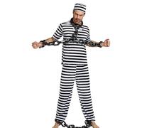 Prisoner Costume - Polyester, Adult Men Women Uniform Black and White Stripes | Breathable Polyester Bottom & Thief Costume, Halloween Cosplay, Tea Movie