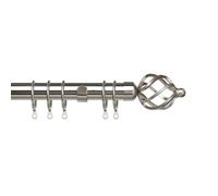 Pristine 120-210cm Extendable Curtain Pole Set Cage Finial Satin Silver 25-28mm