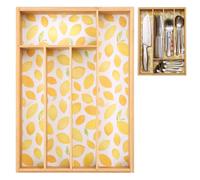 Pristine Bamboo Kitchen Drawer Organizer - Silverware Organizer for Kitchen Organization & Storage, Utensil Holder & Bamboo Organizer for Kitchen Drawers, Kitchen Essentials, 5-Slot, Lemon Print