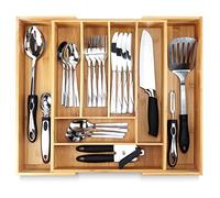 PRISTINE BAMBOO Silverware Tray for Drawer Organizer,Kitchen Drawer Organizer,Cutlery Organizer in Drawer, Flatware Silverware Holder, Expandable Adjustable Wooden Dividers (8-slots)