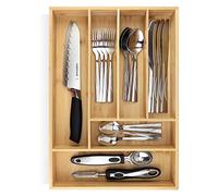 Pristine Bamboo silverware tray organizer- Flatware Utensil Cutlery Silverware Holder for Drawer - Small Extra-Deep Wooden Kitchen Drawer Organizer Divider for Spoons Forks Knives cutleries (6-Slots)