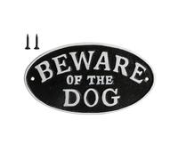 PRISTINE Beware of the Dog Sign - Cast Iron Beware of Dog Sign (7 Inch x 3.5 Inch), Black, White