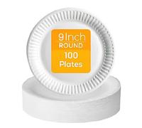 PRISTINE ENTERPRISE White Paper Disposable Plates Pack of 100 Large 23 cm 9 Inch, 100% Natural and Recyclable Ideal for Birthday, Anniversary, BBQs, Picnics, Parties Suitable for Hot & Cold Food