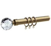 Pristine Extendable Curtain Pole - 2 Sizes, 3 colour Poles with choice of 3 Finials (120cm - 210cm, Antique Brass Pole with Crystal)