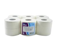 Pristine Mini Jumbo White Toilet Tissue, 2-Ply, 60mm Core, 150m Length, Soft to Touch 100 Percent Recycled Pulp Tissue, CHSA and FSC Accredited, UK Made (Case of 12 Rolls)