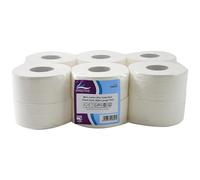 Pristine Mini Jumbo White Toilet Tissue, 2-Ply, 76mm Core, 200m Length, Soft to Touch 100 Percent Recycled Pulp Tissue, CHSA and FSC Accredited, UK Made (Case of 12 Rolls)