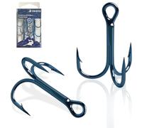Pristis 7 Pack 1/0 Auroral Blue Treble Hooks, 3X Strong Sharp Barbed Fishing Hooks, High Carbon Steel Round Bend Triple Hook Kit Set for Lures Baits Saltwater Freshwater Bass Trout Pike Tuna Catfish