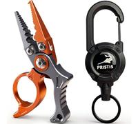 Pristis Micro Pocket Pliers with Zinger Retractor, Small Saltwater Resistant Aluminum Hook Remover with Tungsten Braided Line Cutter, O Ring Split Gear, Bass Fish Multi Tool Kit Fly Fishing Accessory