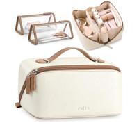 Prite 3 Pcs Travel Makeup Bag Set for Women with 2 Clear TPU Pouches, Beige