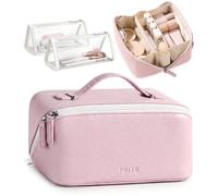 Prite 3 Pcs Travel Makeup Bag Set for Women with 2 Clear TPU Pouches, Pink