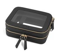 Prite Clear Makeup Bag Cosmetic Case Travel Toiletry Bag, Black, 2 Layer | Four Sizes, Water-resistant, Tsa Approved, See Through, Car Essentials, Vegan Leather, Transparent PVC, Gift Box Packaging
