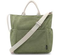 Prite Corduroy Tote Bag for Women with Zipper Large Capacity Shoulder Bags with Adjustable Strap and Pockets Waterproof Handbag for Work School Shopping Travel College (Green)
