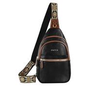 Prite Small Cross Body Bag for Men and Women Travel Sling Bag with Headphone Hole Anti Theft Chest Bag Leather Shoulder Bag with Multiple Pockets (Black)