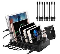 PRITEK Charging Station with 8pcs Short Charge Cables, 60W 6 Ports USB Charger Station Desktop Organizer Charging Dock Compatible for Multiple Electronic Devices