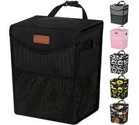 Pritent Car Trash Can with Lid, Cute Leakproof Car Trash Garbage Bag Hanging Vehicle Trash Bin Small Portable Automotive Garbage Cans Organizer for Back/Front Seat/Console(Trapezoid,Black)