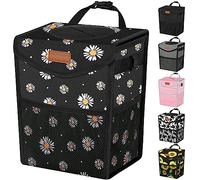 Pritent Car Trash Can with Lid, Cute Leakproof Car Trash Garbage Bag Hanging Vehicle Trash Bin Small Portable Automotive Garbage Cans Organizer for Back/Front Seat/Console(Trapezoid,Black Flower)