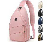 Pritent Crossbody Bags for Women Men Trendy Sling Bag Bakpack Casual Chest Bag with Convertible Shoulder Strap Travel Cross Body Bag for Hiking Traveling Outdoors(Pink)
