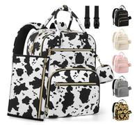 Pritent Diaper Bag Backpack,Baby Essentials Diapers Bag with Pacifier Case,Stylish Travel Backpack for Baby Girl/Boy, Cow Print, L, Modern