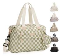 Pritent Diaper Bag Tote - Diaper Baby Bags with Pacifier Case, Shoulder Straps, Stroller Clips, Waterproof Large Mommy Maternity Travel Baby Bag for Mom and Dad, Checkered green, Medium