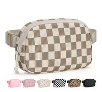 Pritent Fanny Packs for Women Cross Body Bag Waterproof Belt Bag with Adjustable Strap and Zipper Back Pocket Small Crossbody Bags Fashion Waist Packs for Workout Travelling, Checkered Khaki, S