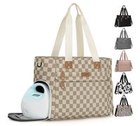 Pritent Large Travel Diaper Bag Tote with 15 Inch Laptop Sleeve, Breast Pump Bag for Mom and Dad, Mommy Maternity Travel Baby Bag for Boys and Girls, Plaid